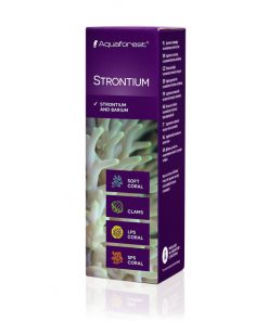 Aquaforest Strontium 10 ml Stront i bar - Suplement w którego skład wchodzi skoncentrowany stront oraz bar. Zaraz po wapniu i magnezie są jednym z najważniejszych pierwiastków potrzebnych do prawidłowego wzrostu koralowców twardych.